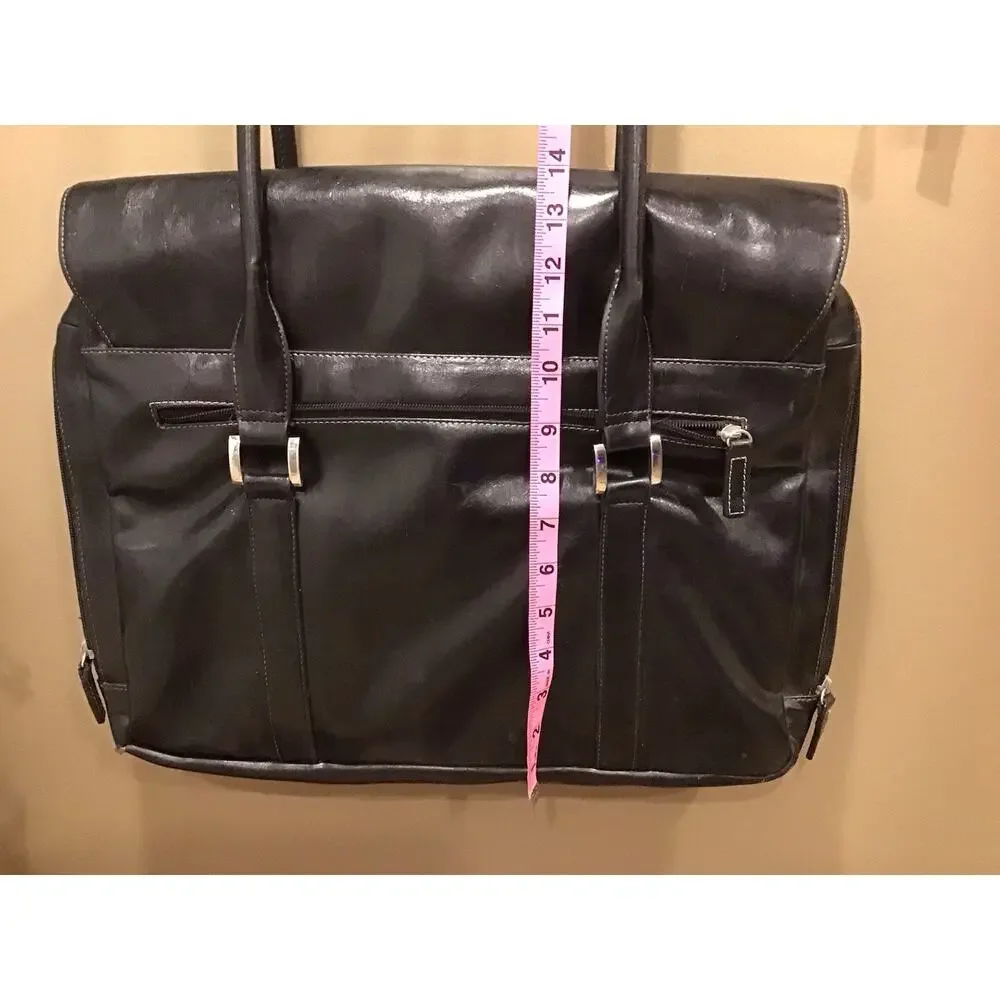 Buxton Black Vegan Leather Expandable Laptop Work/School Briefcase Bag #121105